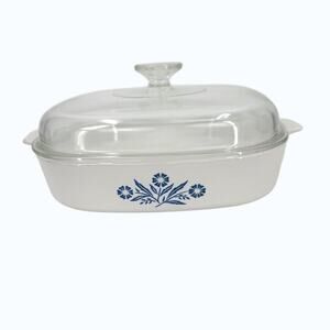 Vintage Corning Ware Cornflower Blue Square Casserole Dish A-10-13 w Pyrex Lid